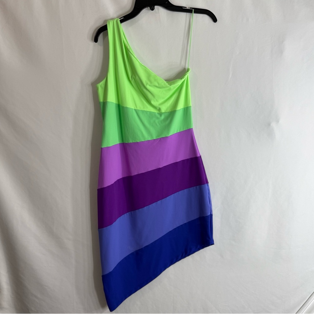 NWT Susana Monaco Colorblock One Shoulder Mini Dress “Maldives”, size L - Picture 2 of 8